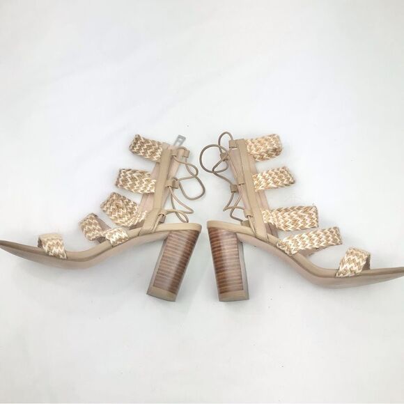 Charles by Charles David ELLA Tan Cream Woven Caged Strappy Block Heel Sandals - Picture 6 of 16